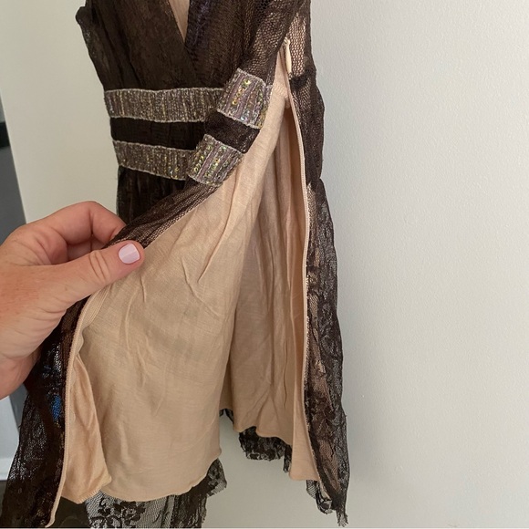 Opalina | Sz Sm | Lace Beaded V neck tank top | Special Occassion Top | Brown - Picture 6 of 10